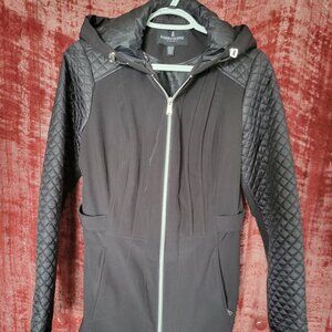 London Fog Quilted Sleeve Hooded Coat - XS - Black